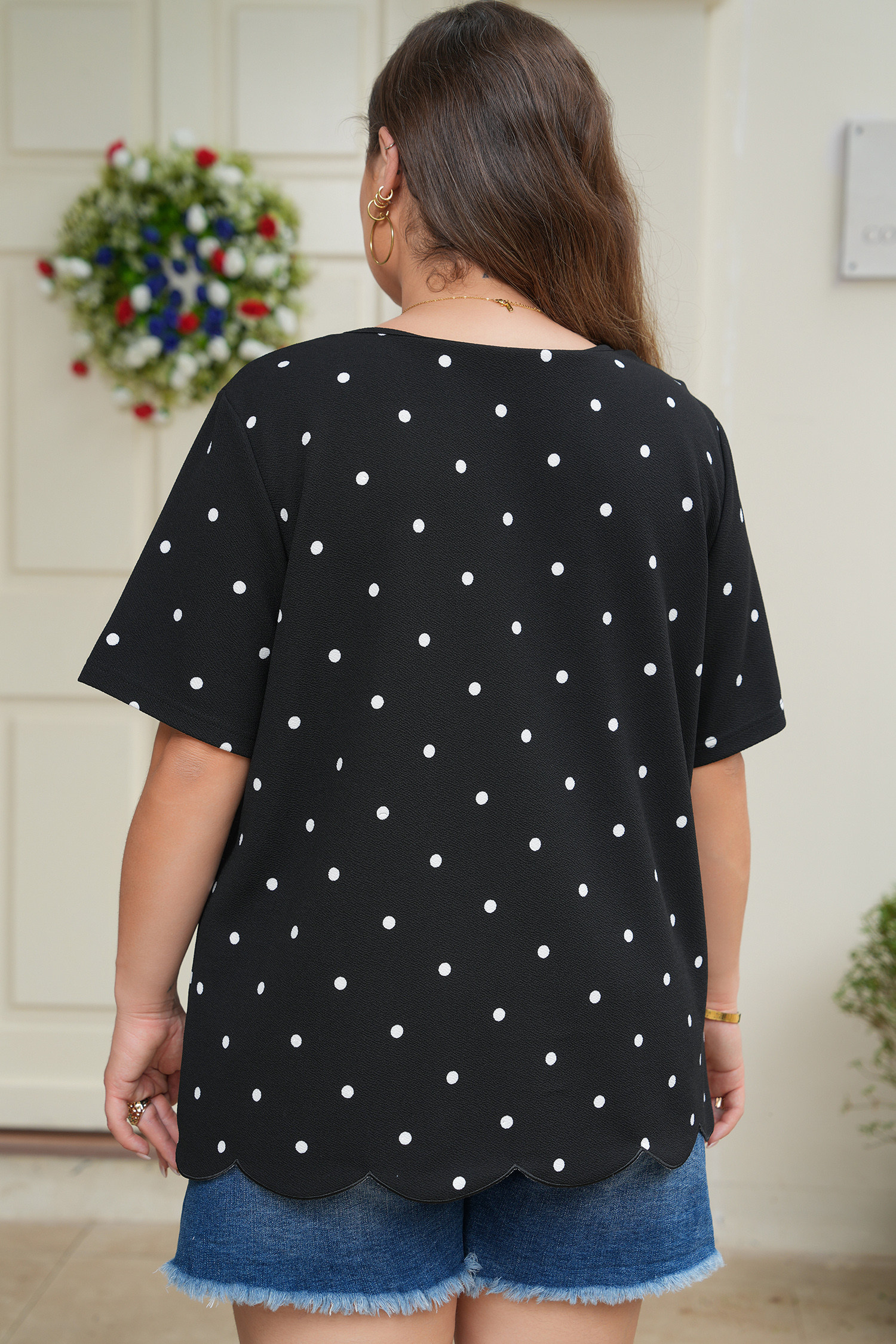 Black Plus Size Dotted Casual T Shirt - Image 2