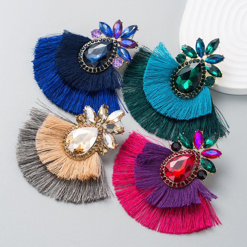 Boho Alloy Tassel Earrings With Colorful Rhinestones - Image 6