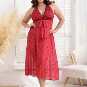 Polka Dot Bow Tie-Back Nightgown