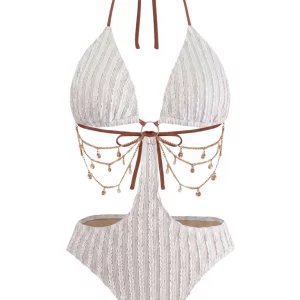 Solid Chain Cutout Swimsuit