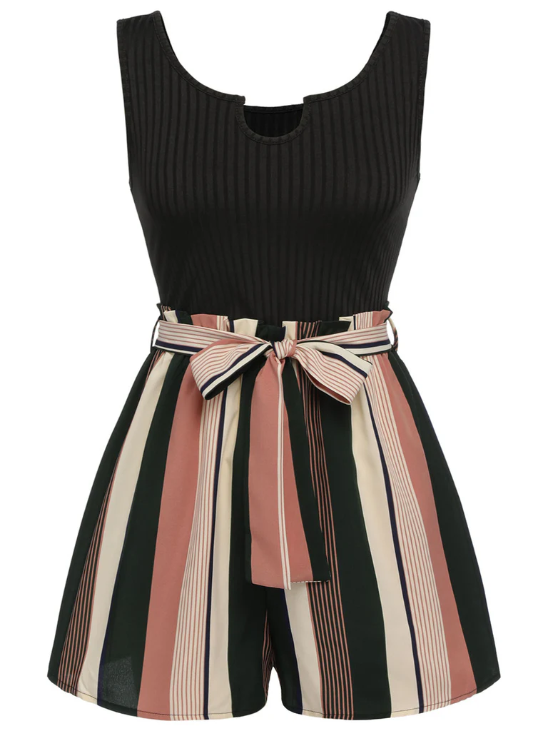 Striped Knit Belted Romper - Image 3