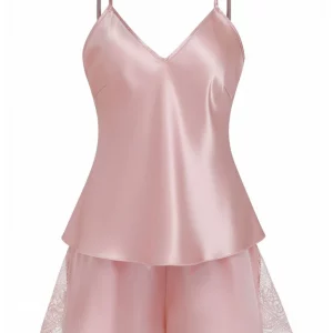 Lace Trim Satin Cami Pajama Set