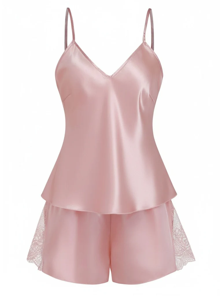 Lace Trim Satin Cami Pajama Set