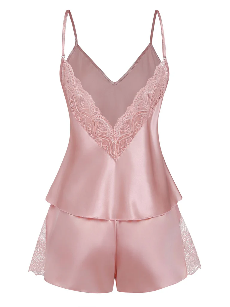 Lace Trim Satin Cami Pajama Set - Image 6