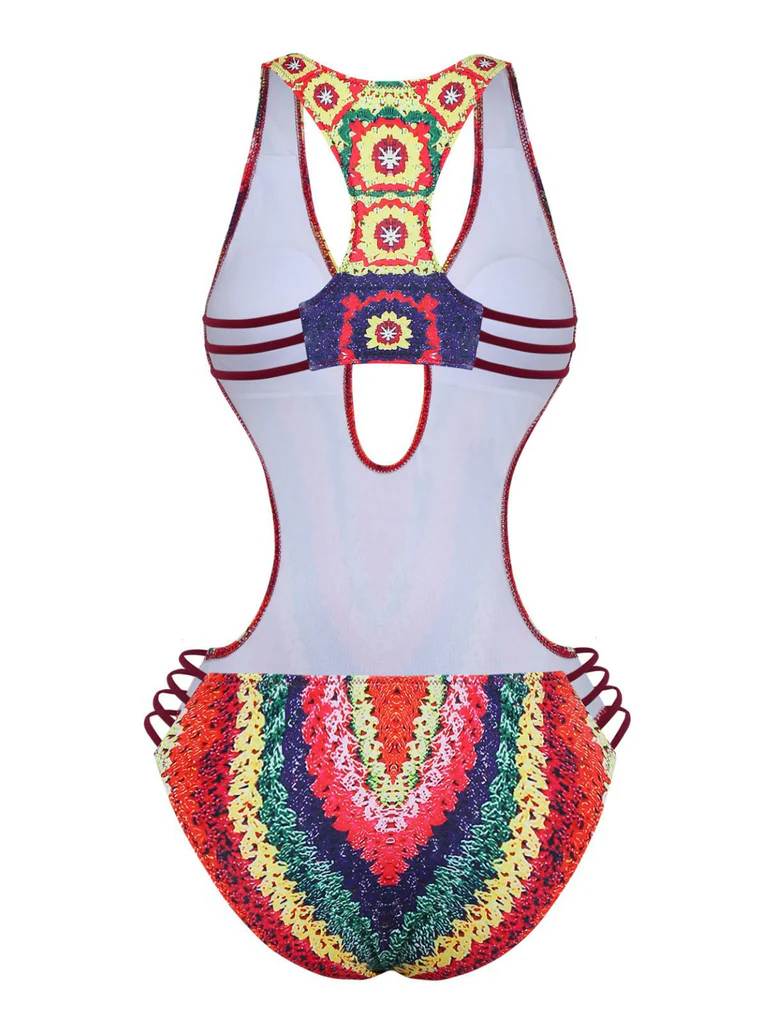 Rainbow Cutout Strappy Faux Crochet Swimsuit - Image 4