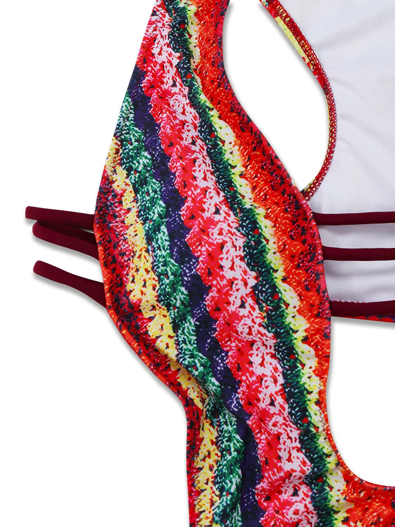 Rainbow Cutout Strappy Faux Crochet Swimsuit - Image 3