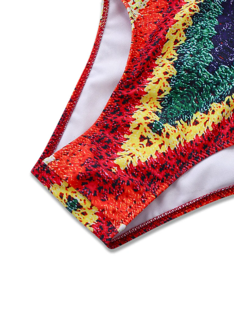 Rainbow Cutout Strappy Faux Crochet Swimsuit - Image 2