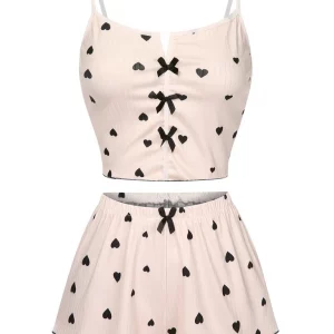 Heart Bow Spaghetti Strap Pajama Set
