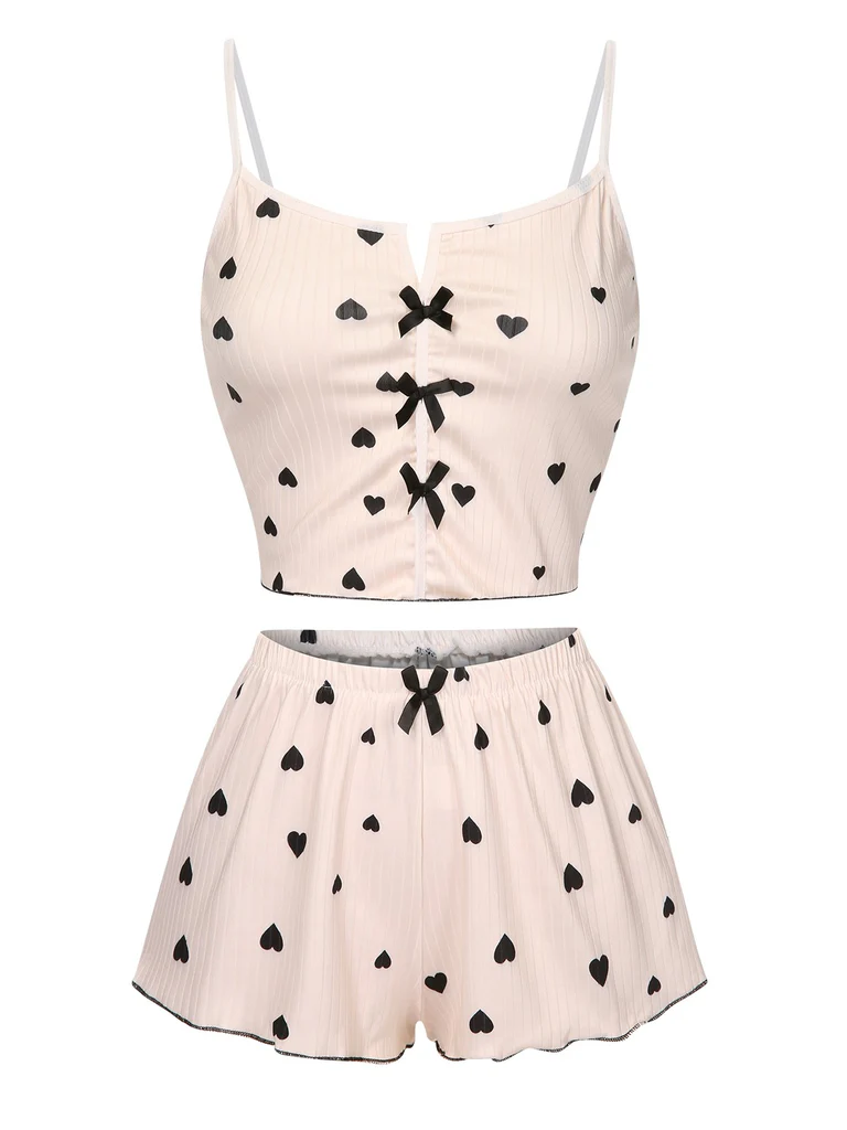 Heart Bow Spaghetti Strap Pajama Set