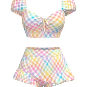 Puff Gingham Plaid Bikini Set