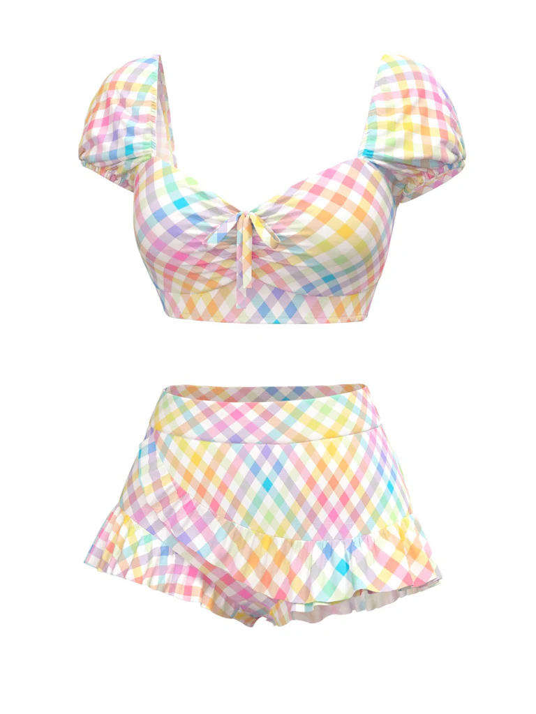 Puff Gingham Plaid Bikini Set - Image 3