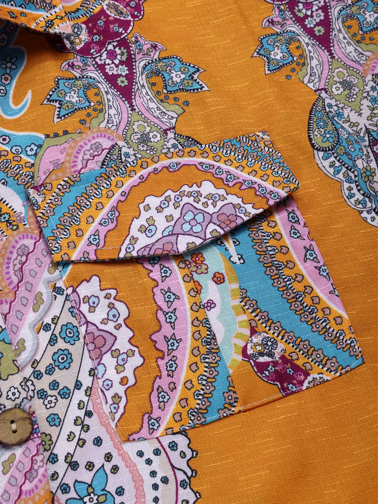 Paisley Shirt-Neck Belted Romper - Image 2