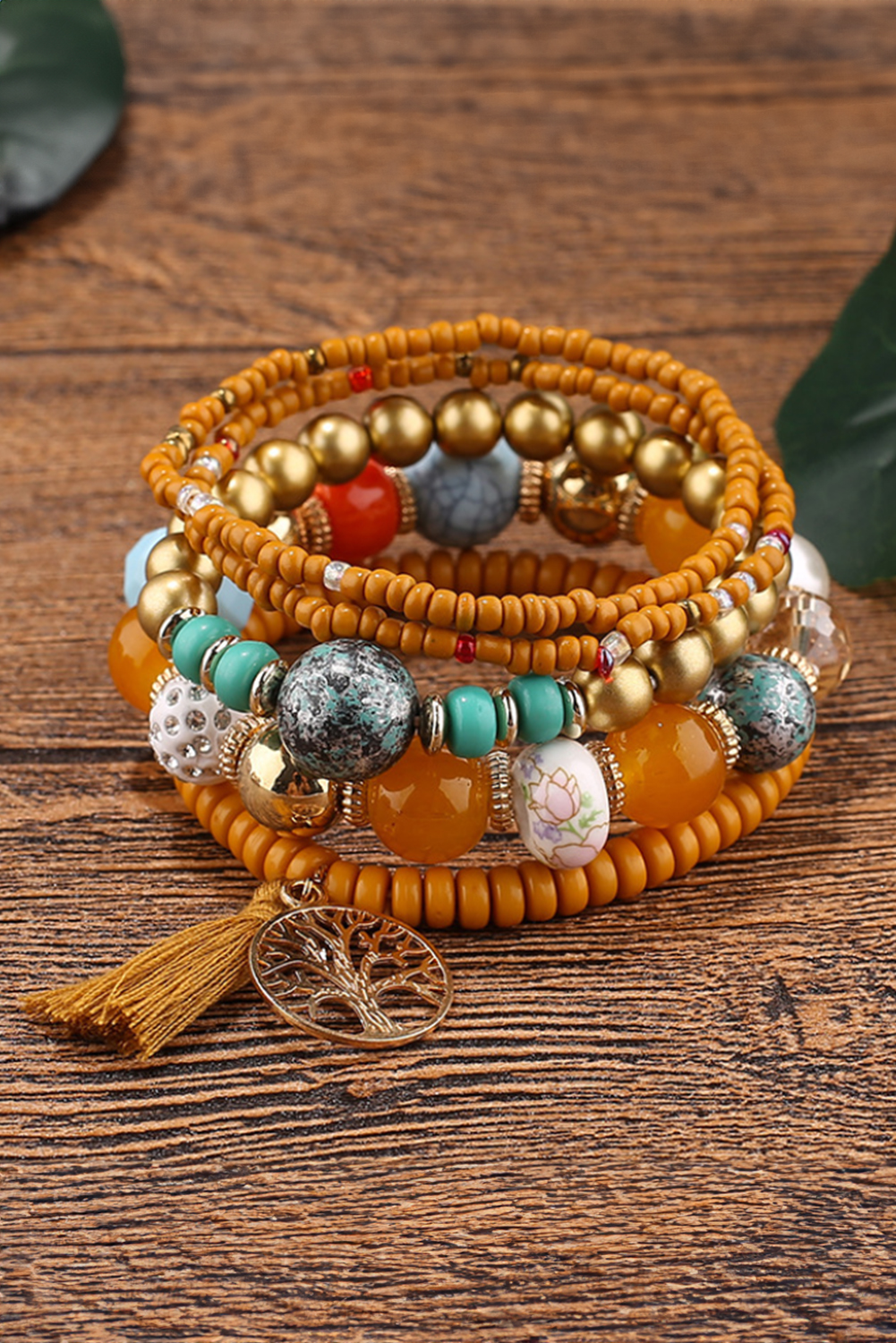 Chestnut 5pcs Boho Beaded Turquoise Bracelets Set - Image 6