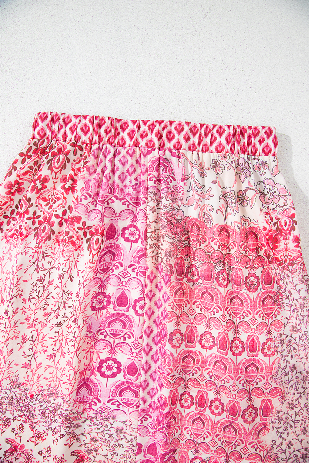 Red Boho Pattern Print Tassel Drawstring Elastic Waistband Maxi Skirt - Image 6