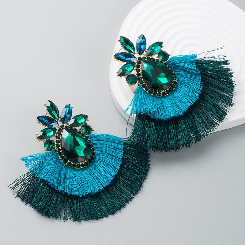 Boho Alloy Tassel Earrings With Colorful Rhinestones - Image 2