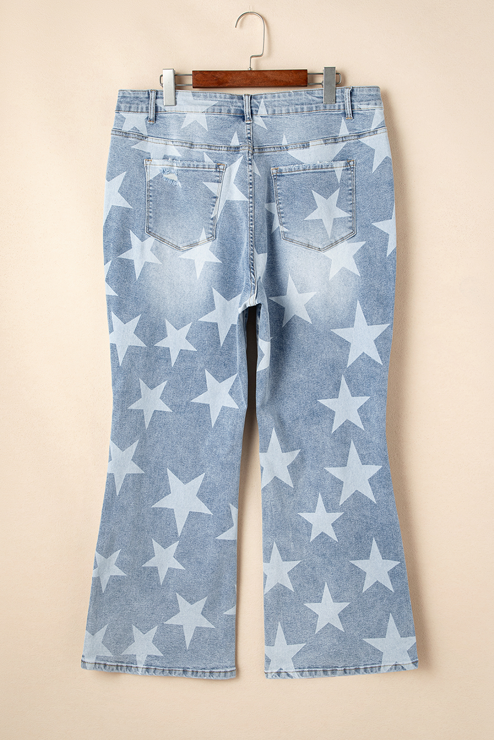 Sky Blue Star Printed Multi Buttons Slit Knee Destroyed Plus Size Jeans - Image 8