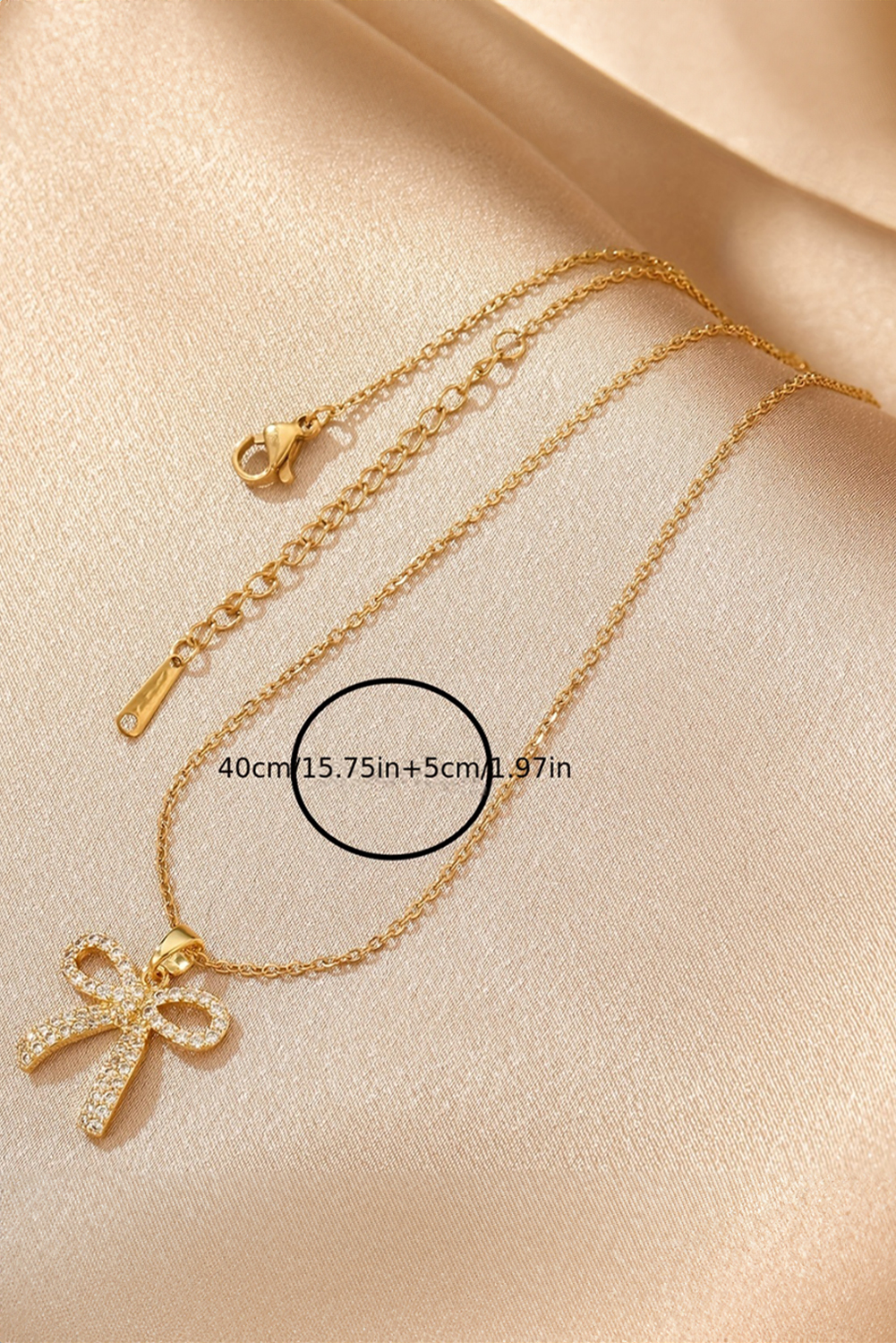 Gold Plated Rhinestone Bowknot Pendant Necklace - Image 7