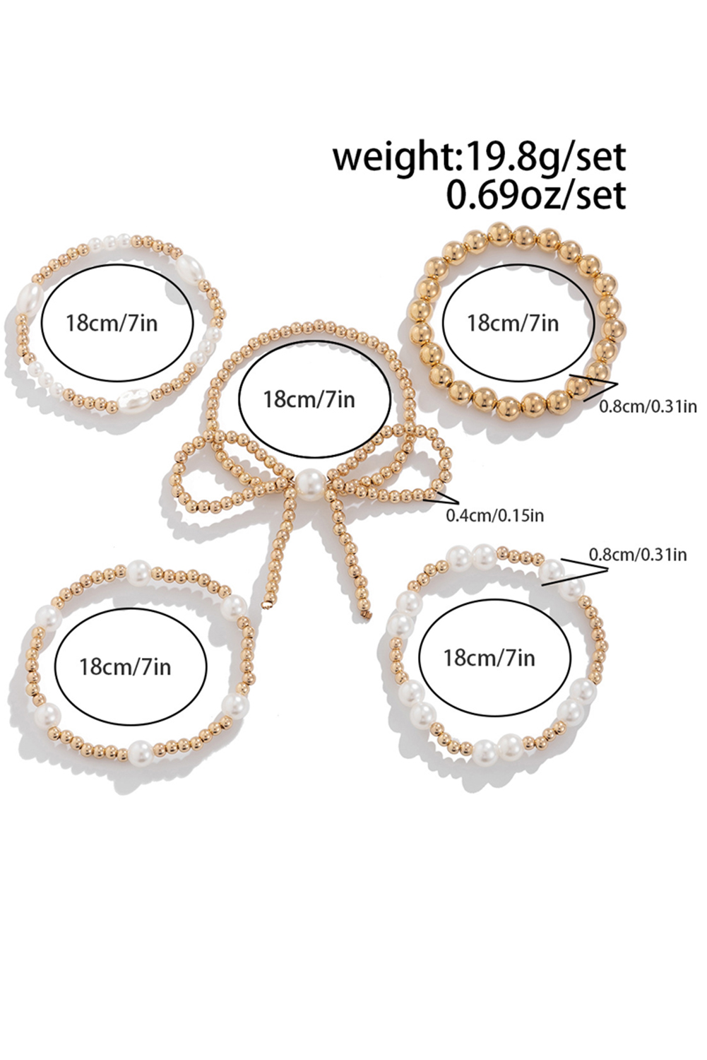 Gold Bow Knot Pearl Beaded Multi Layered Bracelet Set - Image 6