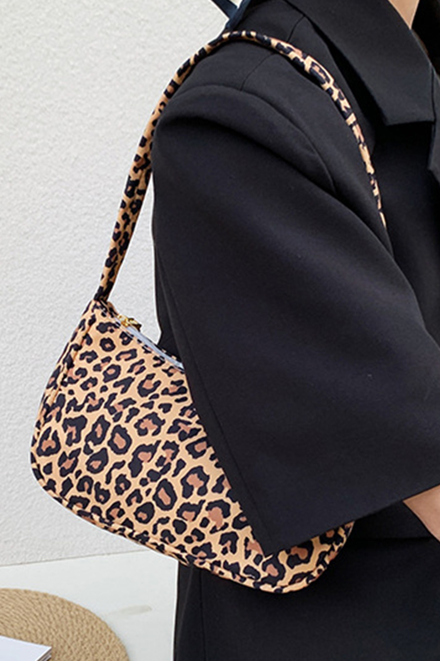 Coffee Leopard Printed Minimalist Shoulder Bag - Image 2