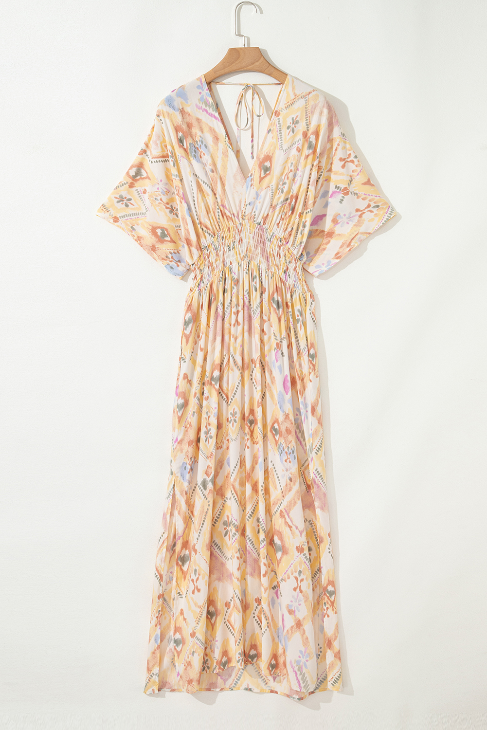 Multicolour Geometric Print Half Sleeve Shirred High Waist Maxi Dress - Image 3