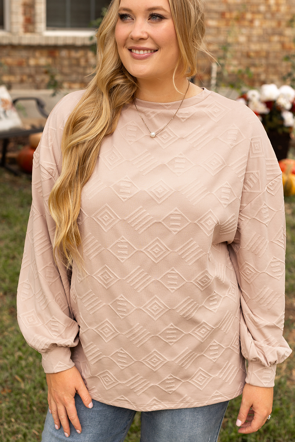 Parchment Plus Size Textured Drop Shoulder Crew Neck Sweatshirt - Image 7