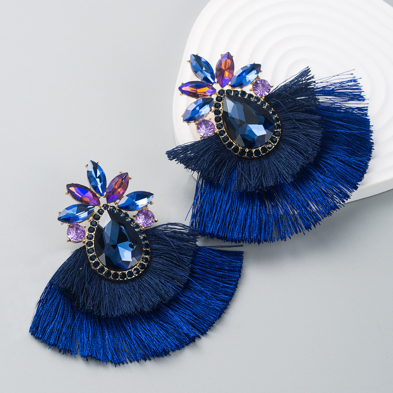 Boho Alloy Tassel Earrings With Colorful Rhinestones - Image 4
