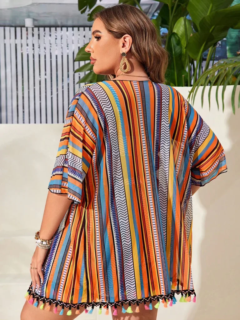 Striped Bikini Set with Cover-Up - Image 6