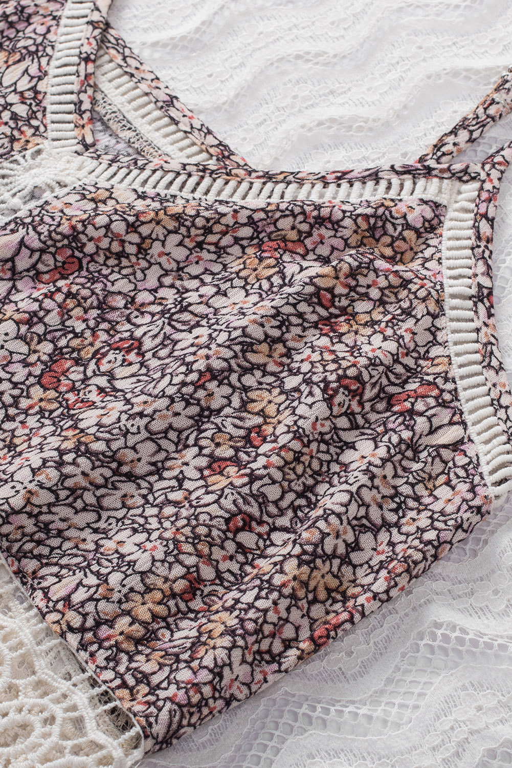 Multicolor Floral Print Lace Crochet Spaghetti Strap Tank Top - Image 8