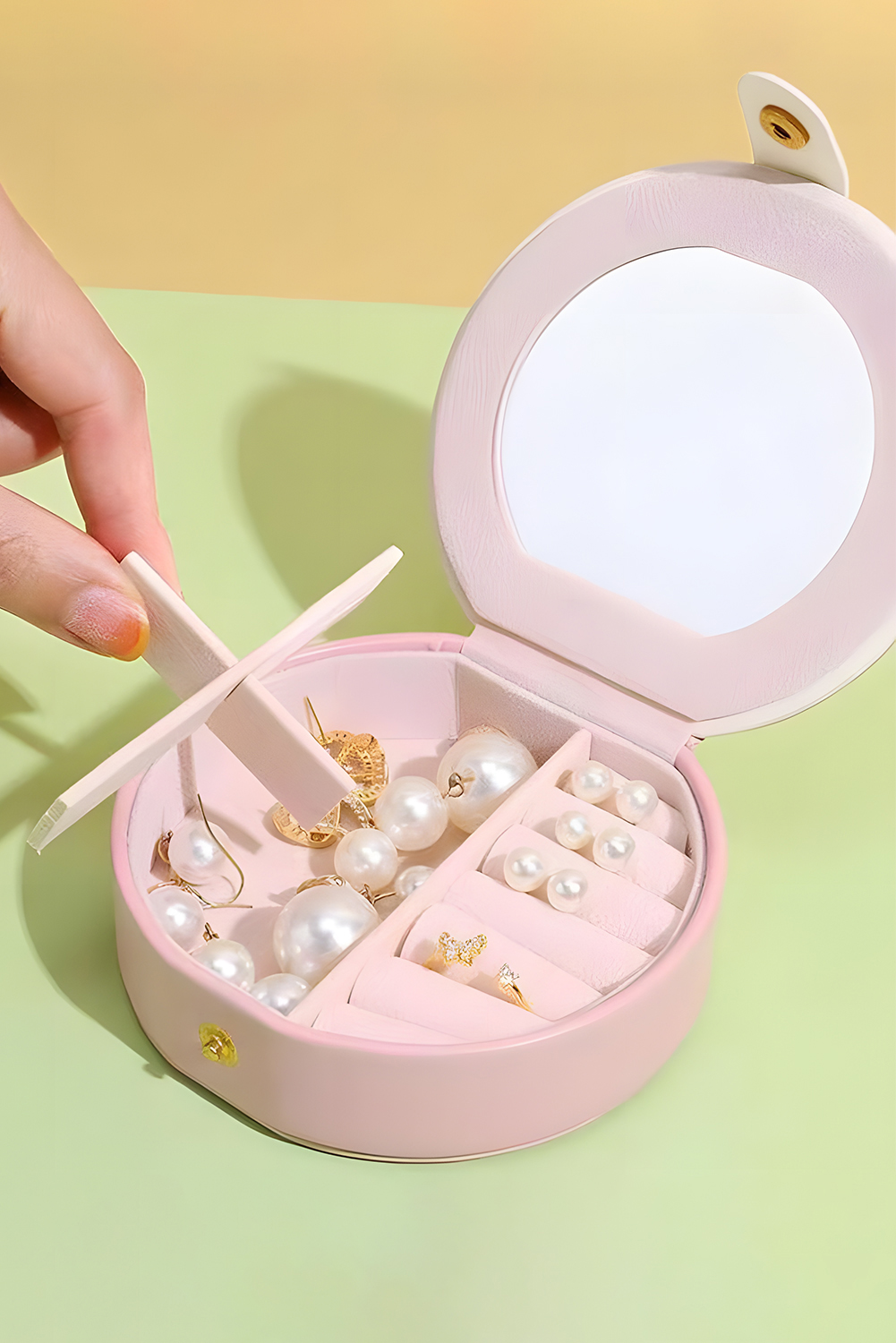Light Pink Jewelry Organizer Cases with Mirror - Image 2