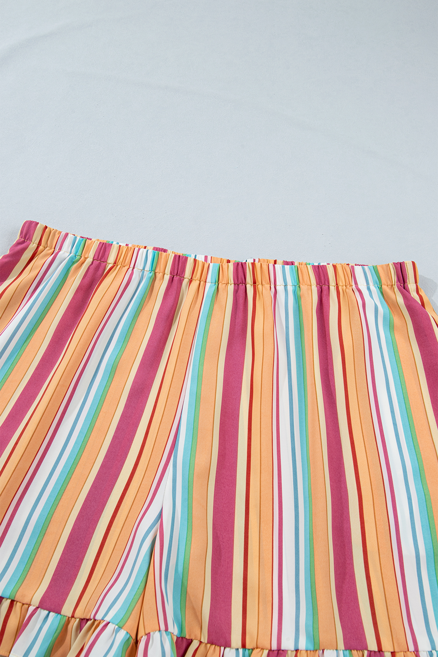 Orange Stripe Plus Size Elastic Waist Ruffle Hem Shorts - Image 8