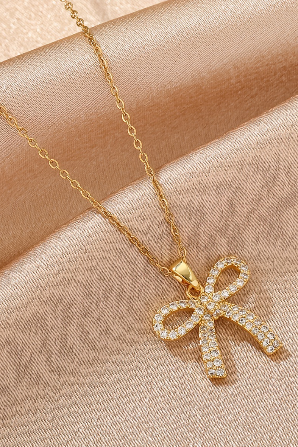 Gold Plated Rhinestone Bowknot Pendant Necklace - Image 5