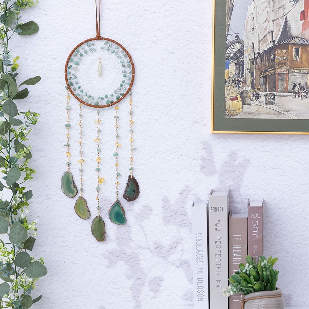 Rough Stone Side Agate Slices Dreamcatcher Home Decorative Pendant - Image 2