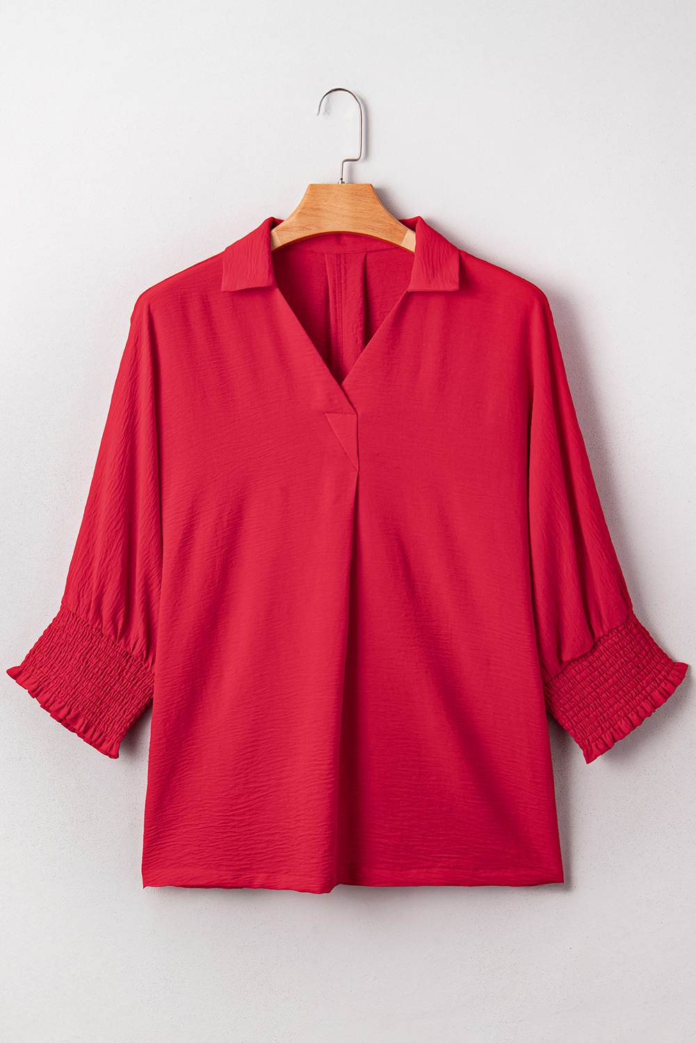 Fiery Red Plus Size Smocked Cuff Dolman Oversized Tunic Blouse - Image 7