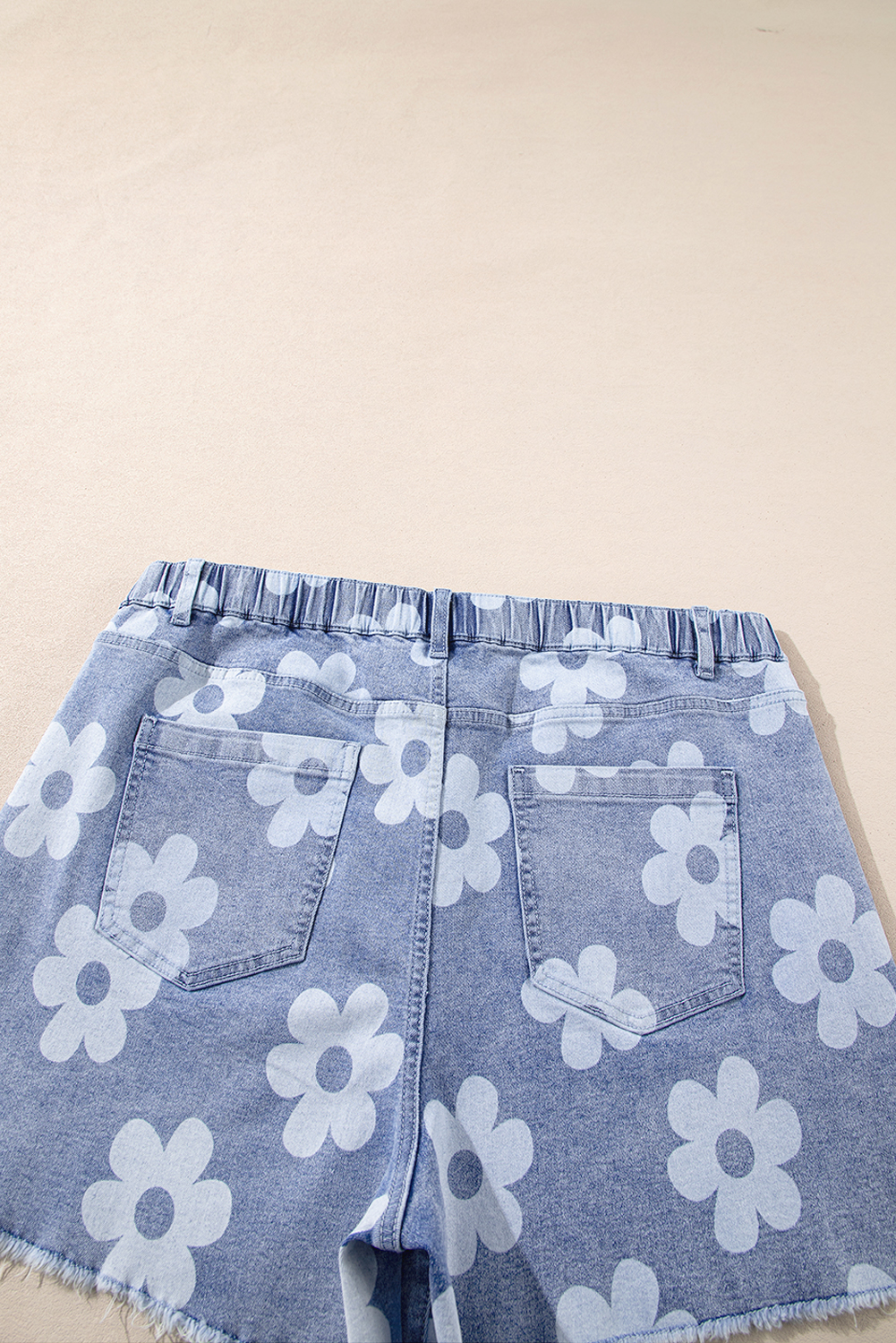 Ashleigh Blue Floral Pattern High Waist Raw Hem Plus Size Denim Shorts - Image 8