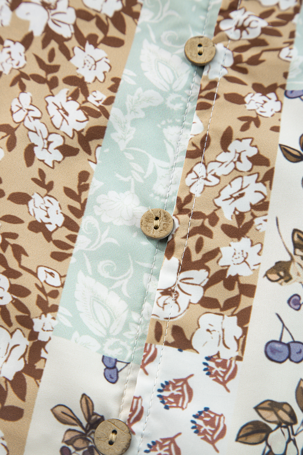 Multicolor Floral Patchwork Print Long Puff Sleeve Shirt - Image 8