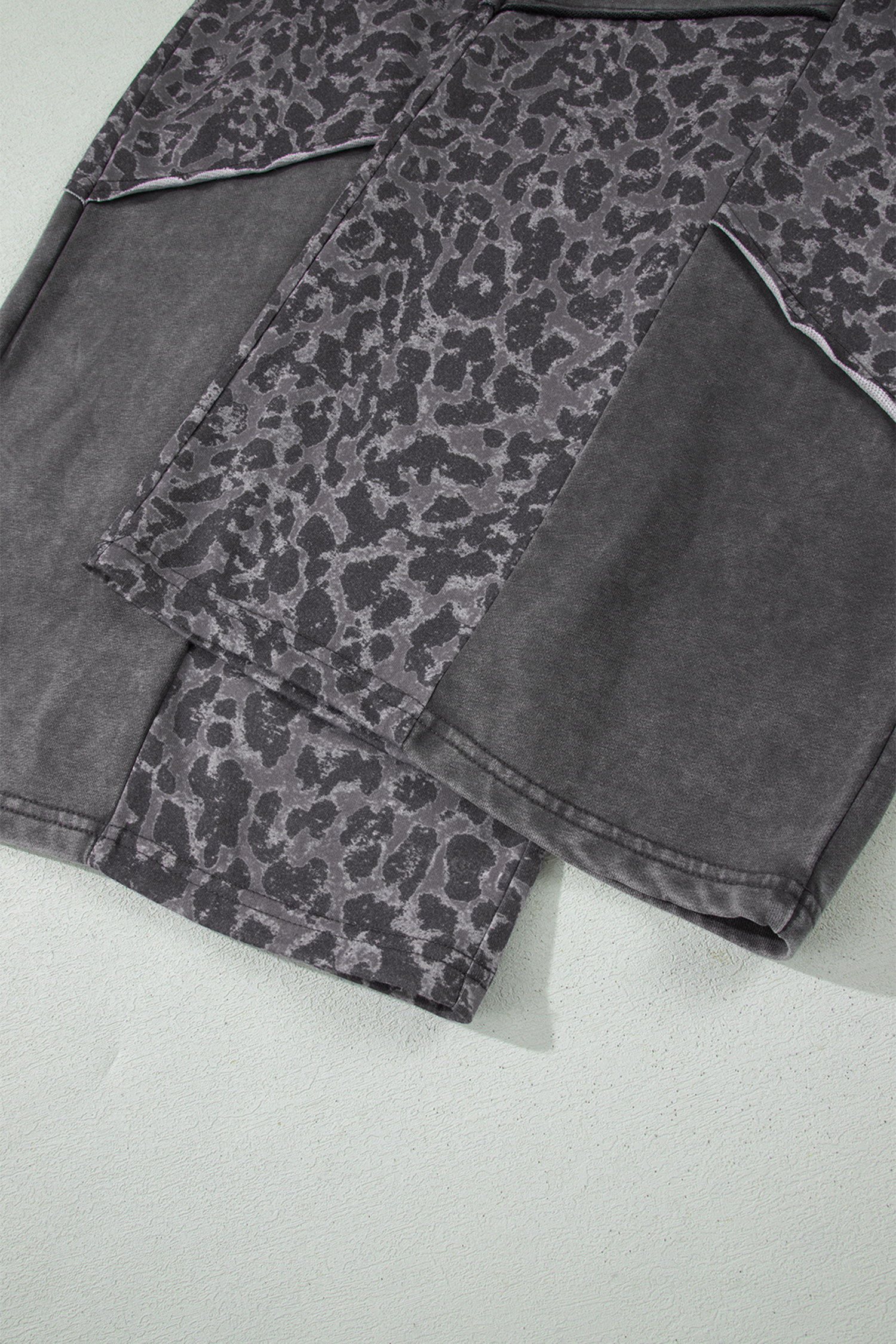 Dark Grey Plus Size Leopard Patchwork Mineral Wash Wide Leg Pants - Image 7