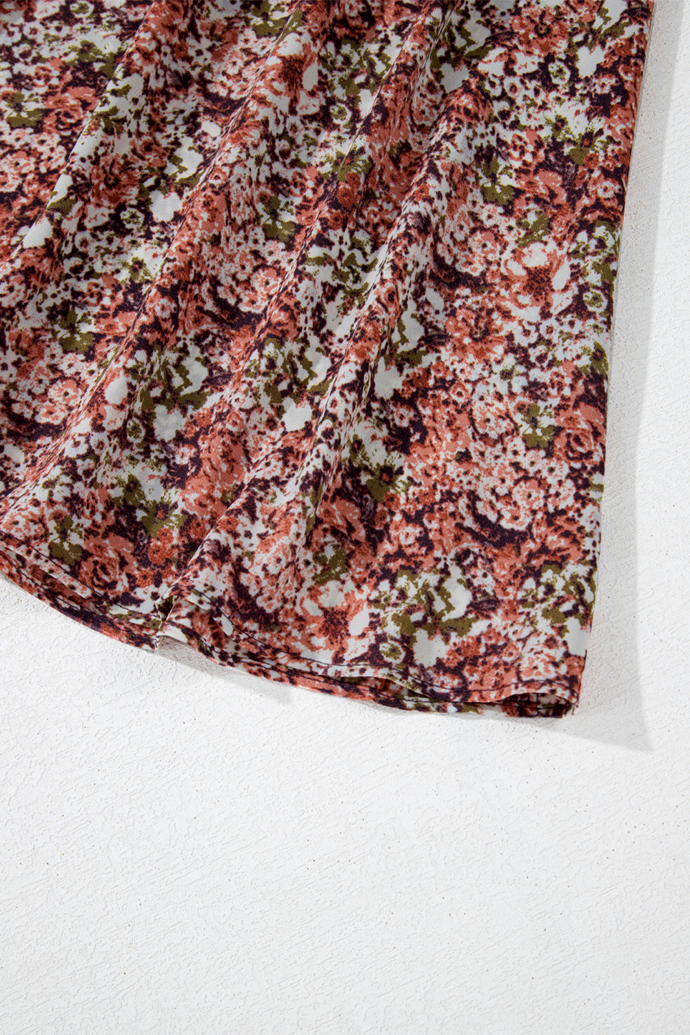 Brown Floral Print Split Front Tiered Frilled V Neck Midi Dress - Image 7