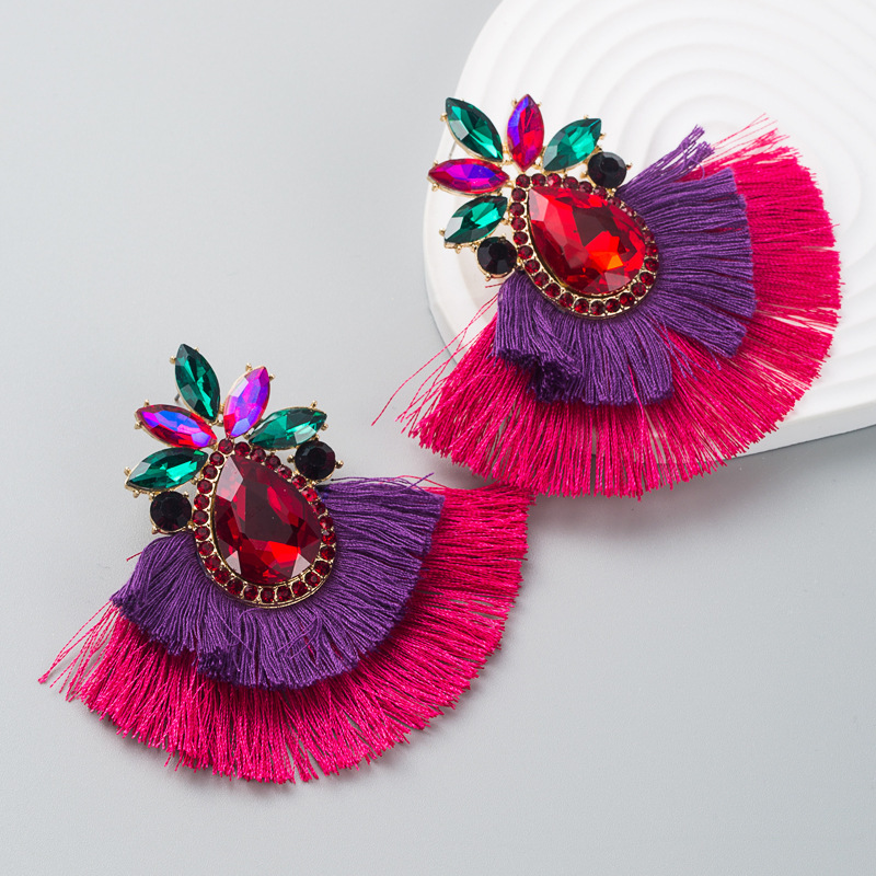 Boho Alloy Tassel Earrings With Colorful Rhinestones - Image 3