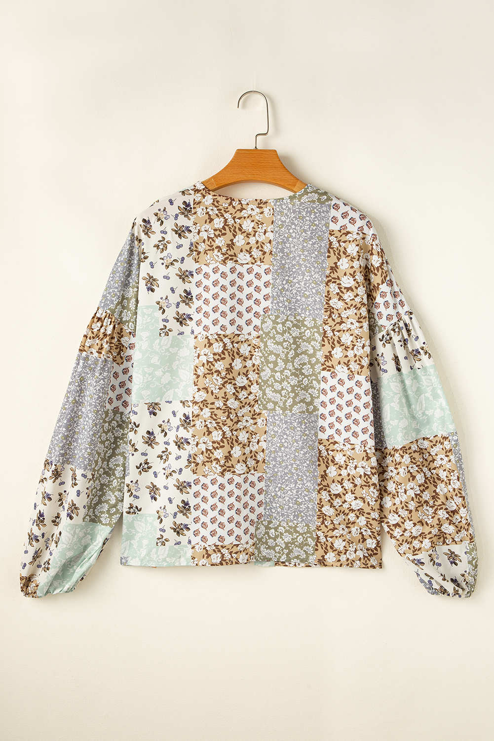 Multicolor Floral Patchwork Print Long Puff Sleeve Shirt - Image 5