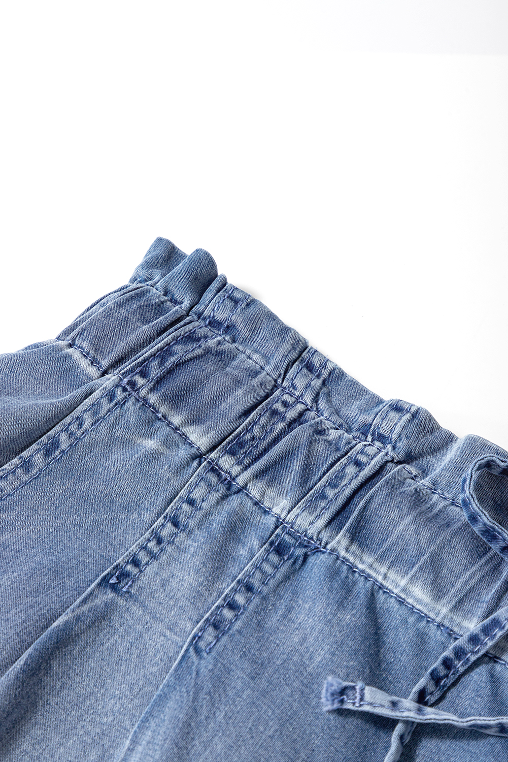 Dusk Blue Raw Hem Lace-up High Waist Plus Size Denim Shorts - Image 7
