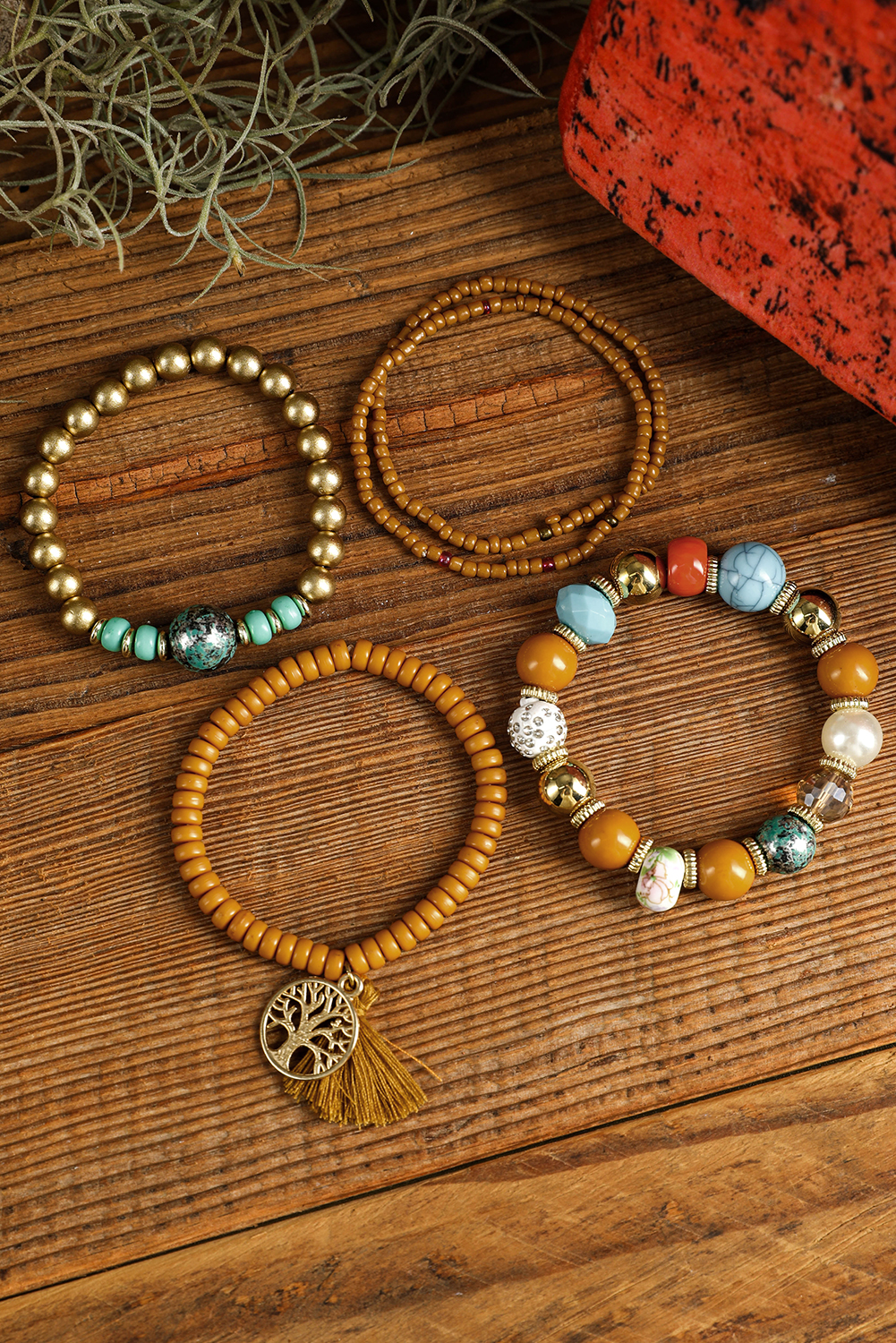 Chestnut 5pcs Boho Beaded Turquoise Bracelets Set - Image 4