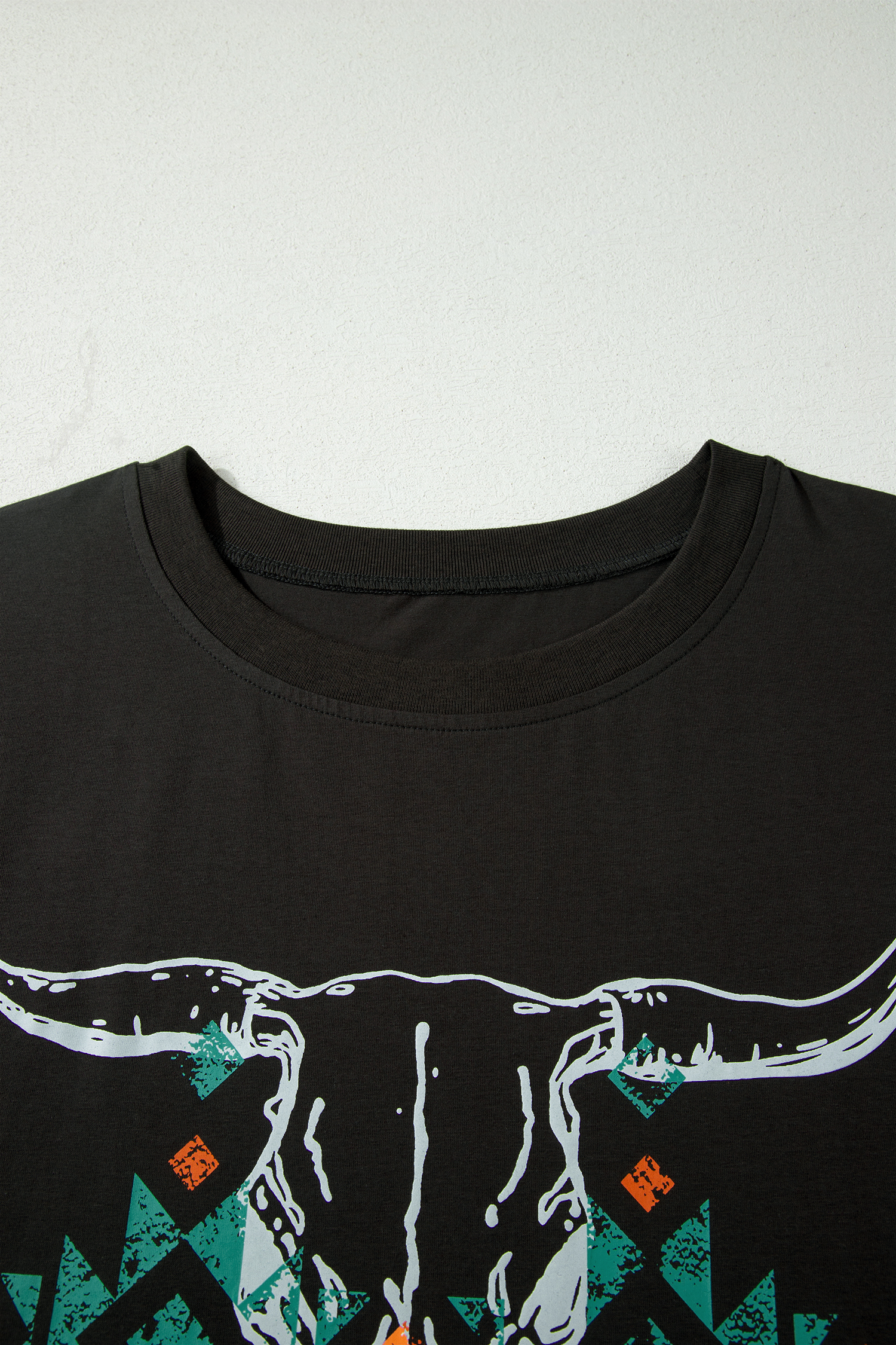 Carbon Grey Plus Size Western Aztec Bull Skull Printed T Shirt - Image 7