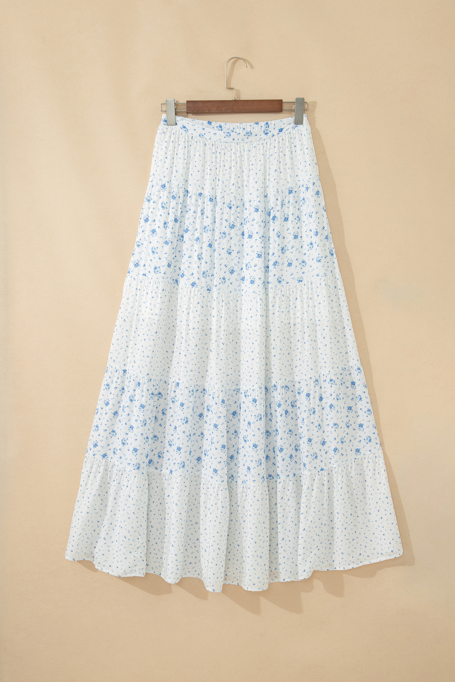 Sky Blue High Waist Tiny Floral Print Boho Maxi Skirt - Image 7