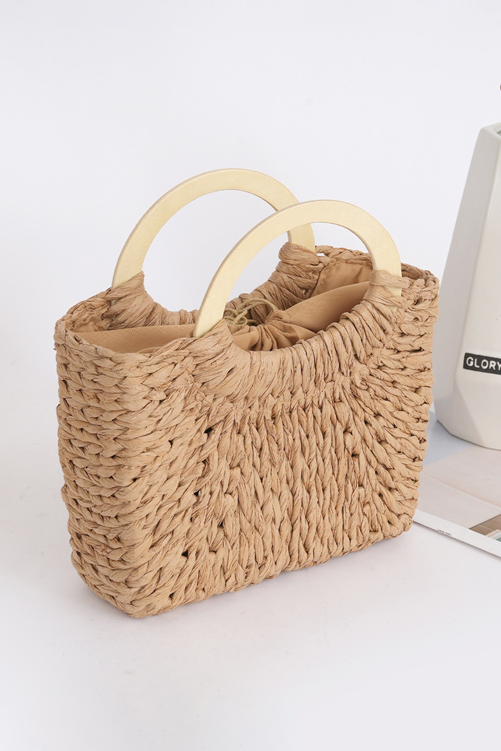 Camel Retro Straw Woven Handle Bag - Image 5