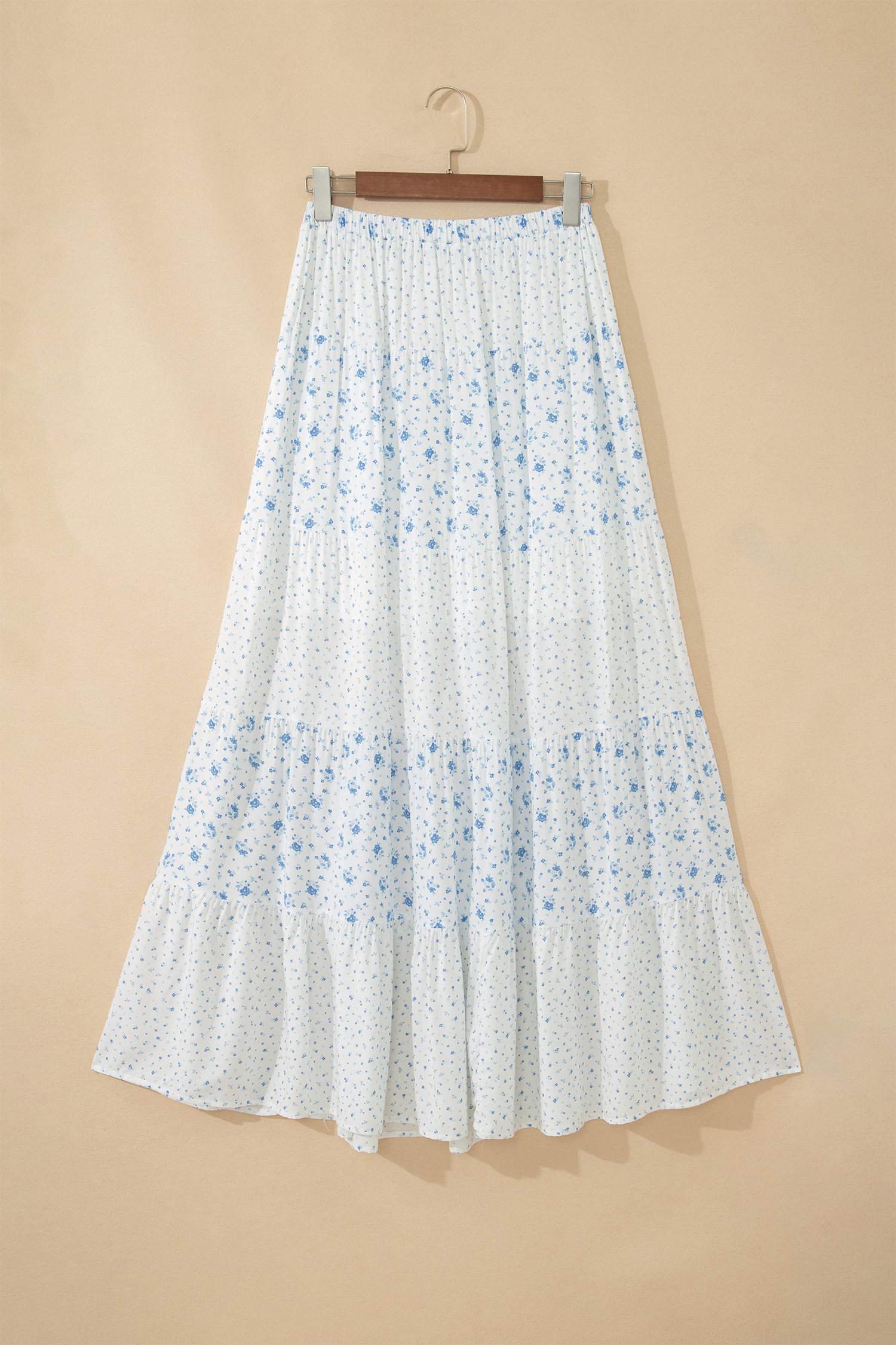 Sky Blue High Waist Tiny Floral Print Boho Maxi Skirt - Image 8