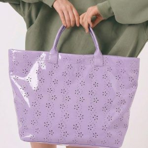 Orchid Eyelet Flower Pattern PVC Glossy Waterproof Tote Bag