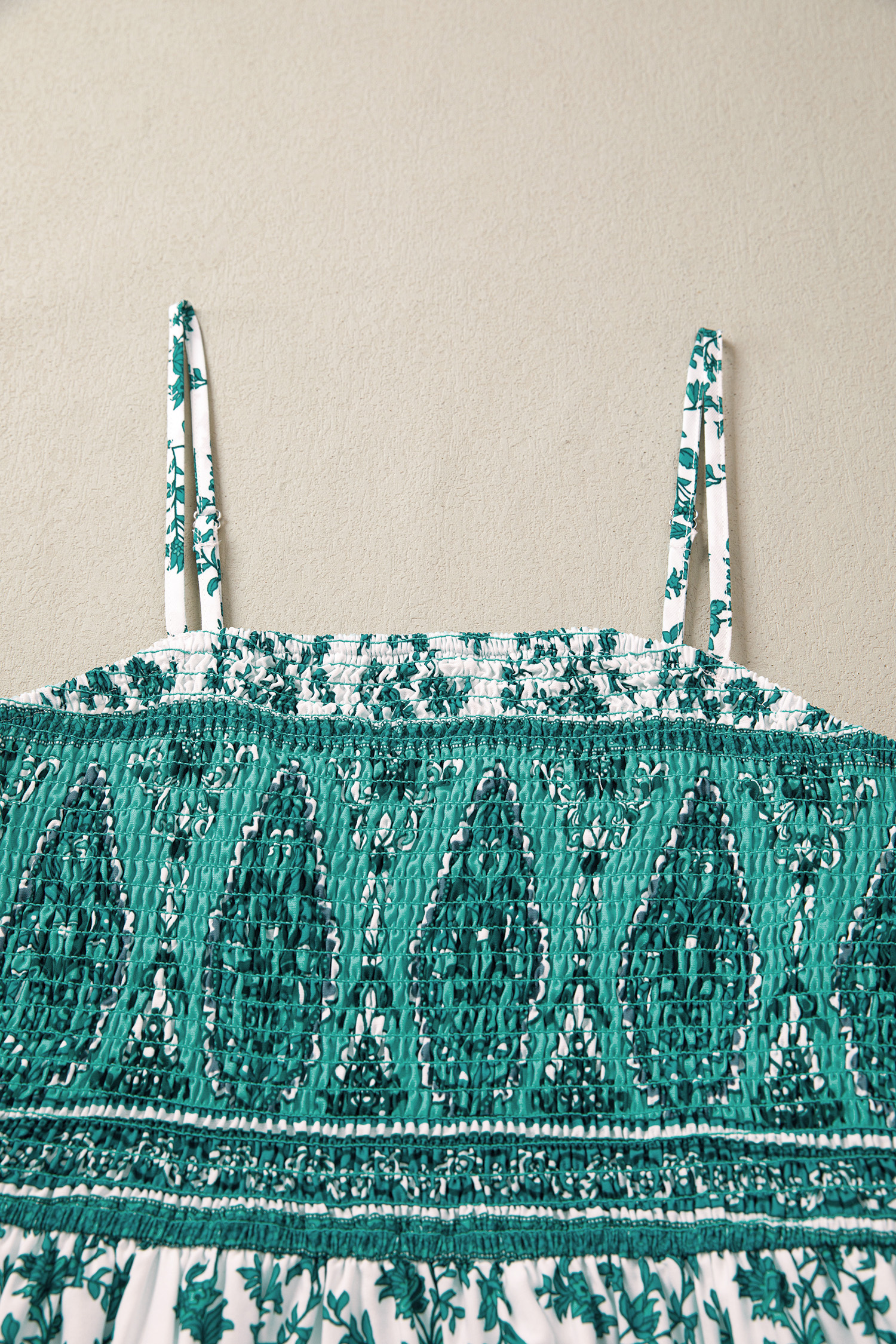 Green Boho Floral Print Shirred Cami Maxi Dress - Image 8