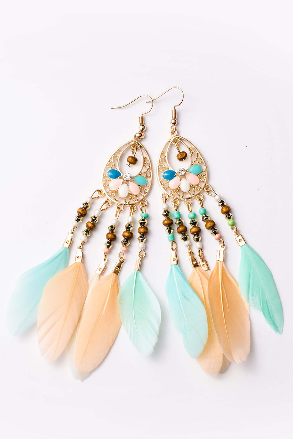 Multicolor Bohemian Hollow-out Feather Tassel Earrings - Image 2
