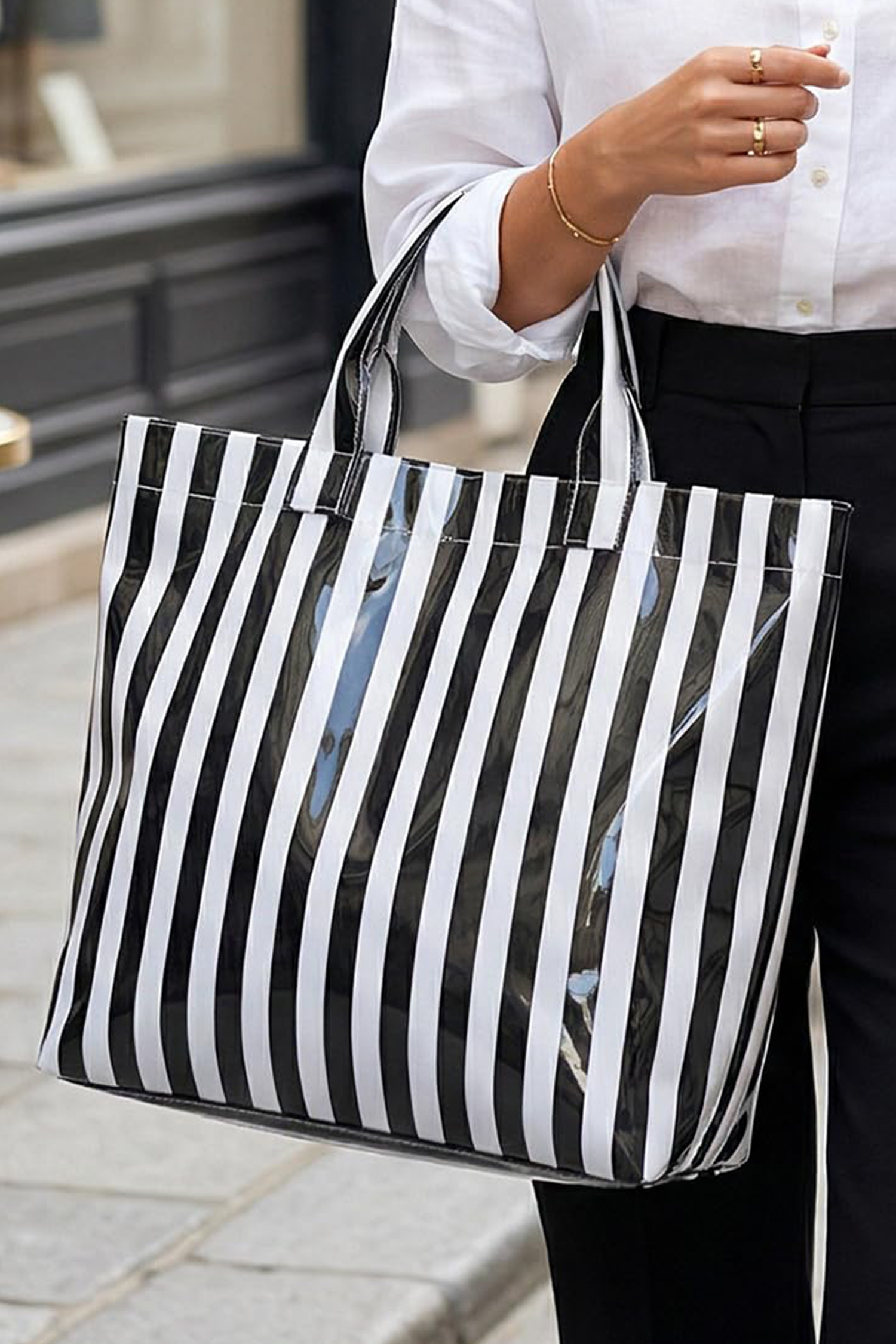 Rainbow Glossy Striped Vinyl Large Tote Bag - Image 12