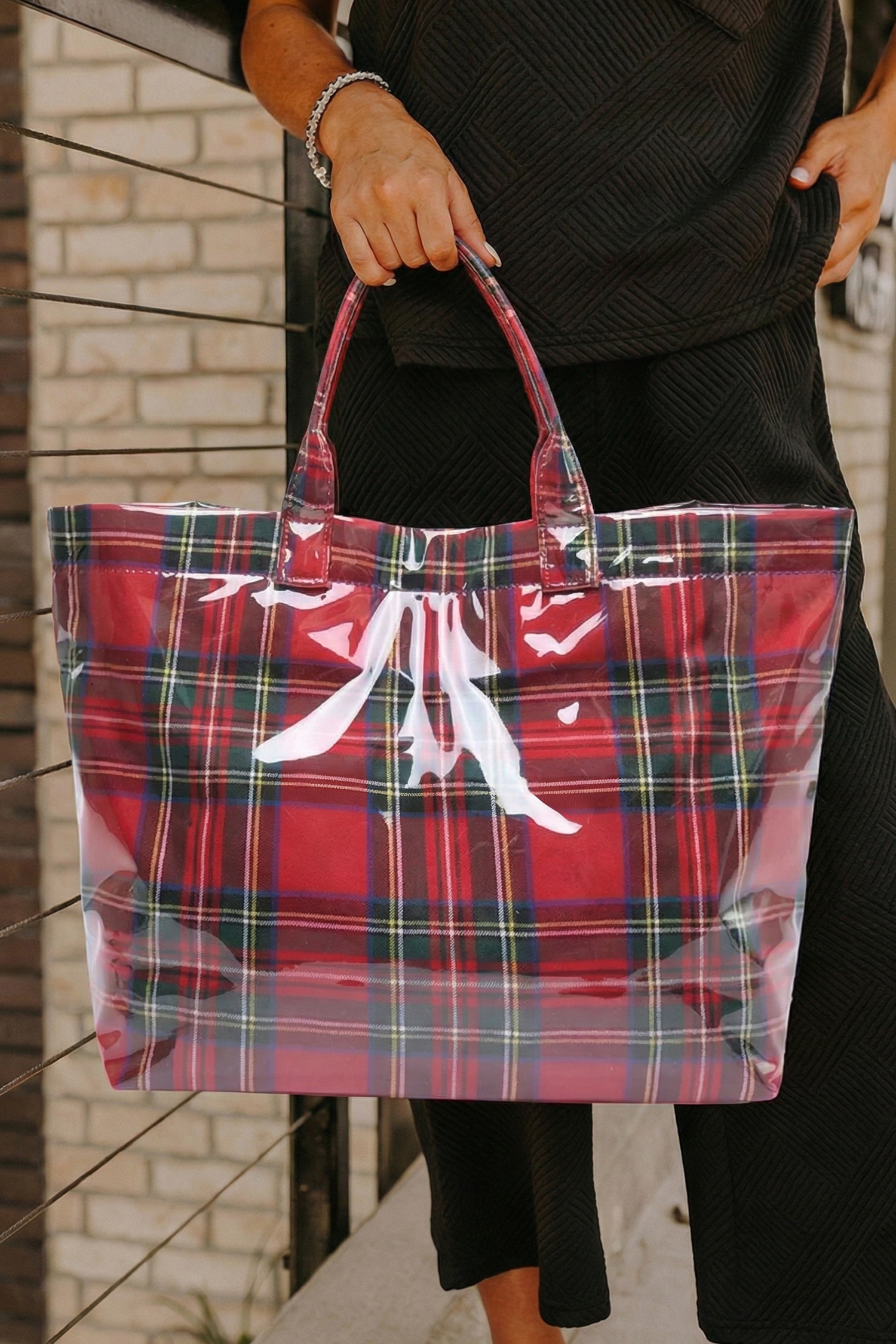 Orchid Eyelet Flower Pattern PVC Glossy Waterproof Tote Bag - Image 4